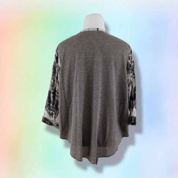 Line & Dot Sz M Pockets Silk Mix Media Crop Blouse Top - Picture 2 of 8